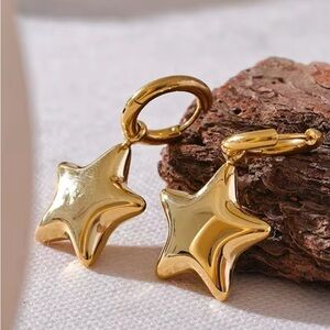 Women's Stainless Steel Hollow Star Thick Drop Hoop Earrings Gold Plated